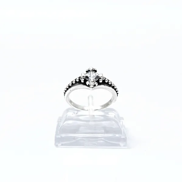 Inel gotic solitaire puncte transparent Argint