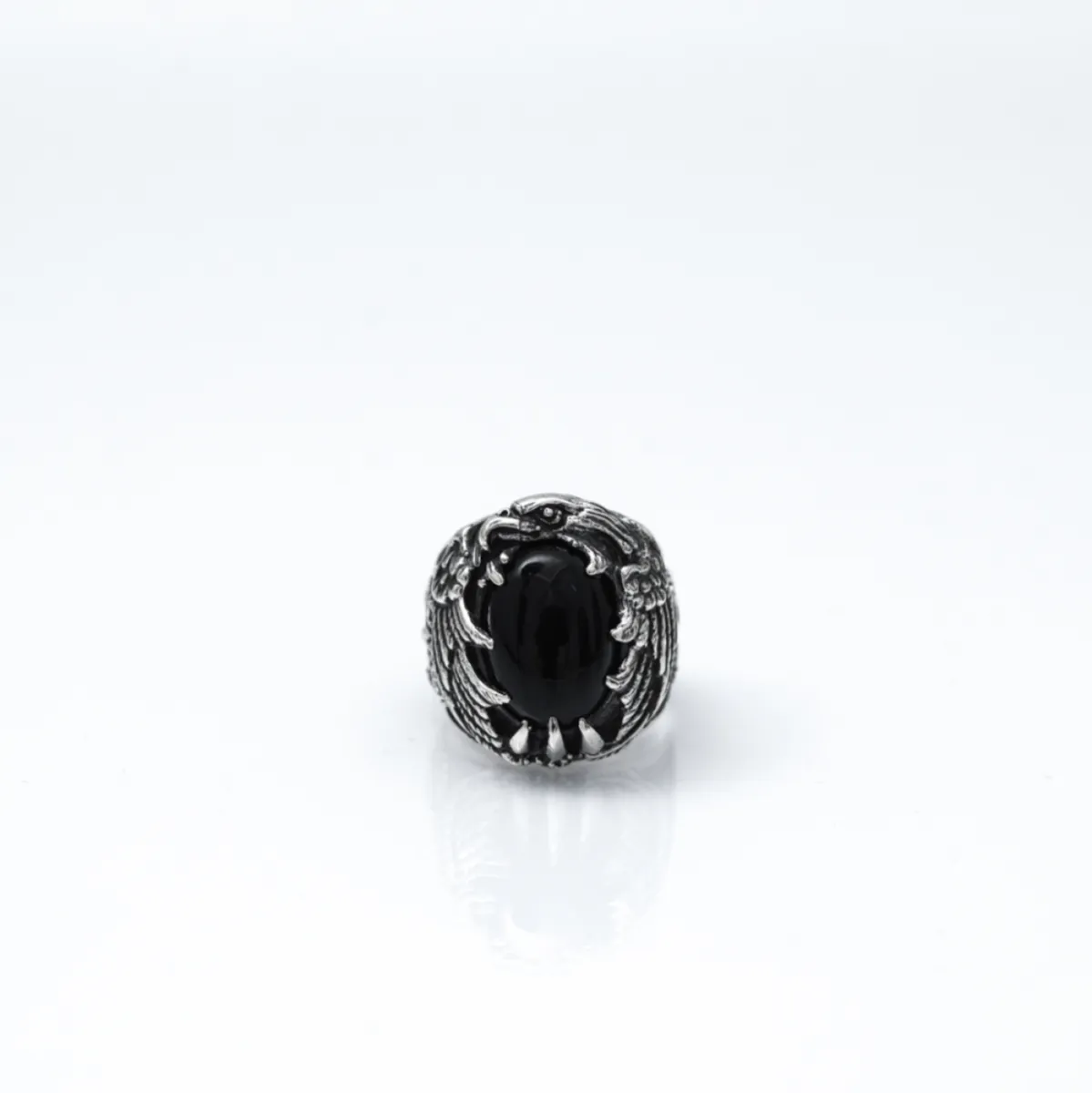 Inel gotic oval vultur onix Argint