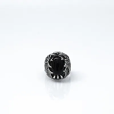 Inel gotic oval vultur onix Argint - 1