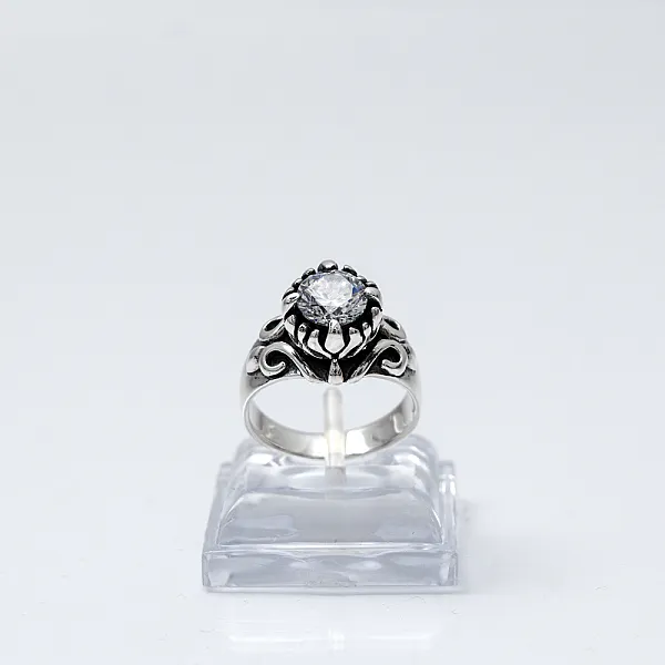 Inel gotic zirconiu transparent crin Argint
