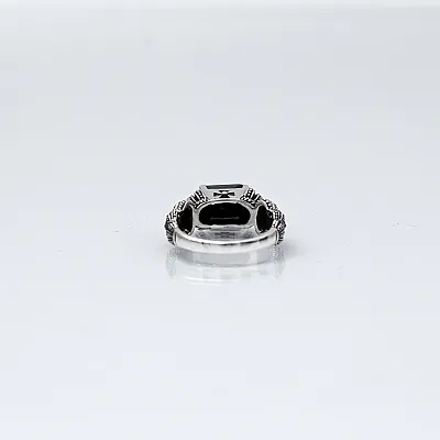 Inel coroane zirconiu negru cruce Argint - 3