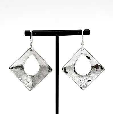 Cercei patrati picatura hammered Argint - 2