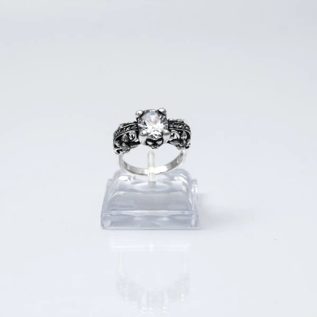 Inel coroana zirconii transparente crini Argint