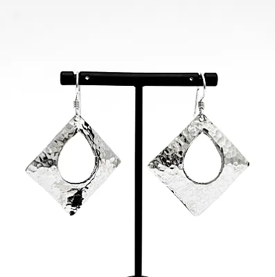 Cercei patrati picatura hammered Argint - 1