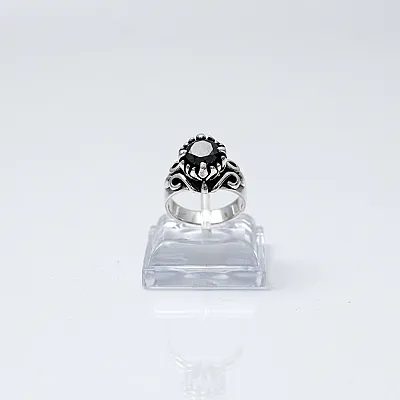 Inel gotic zirconiu negru crin Argint - 1