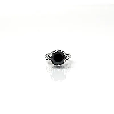 Inel coroana broderie gotica negru Argint - 3