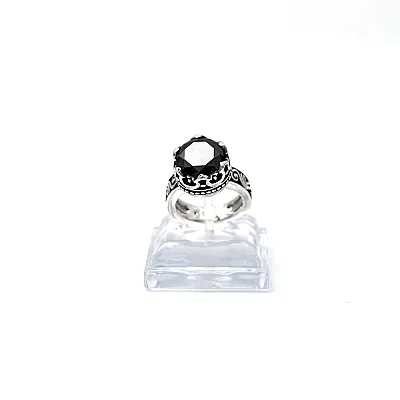 Inel coroana broderie gotica negru Argint - 1