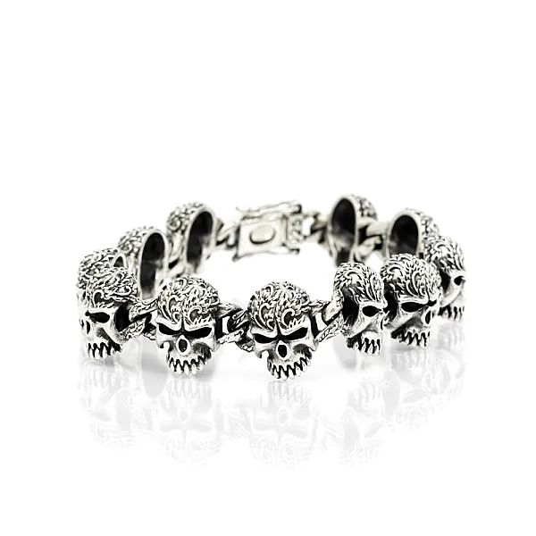 Bratara capete de mort broderie Argint