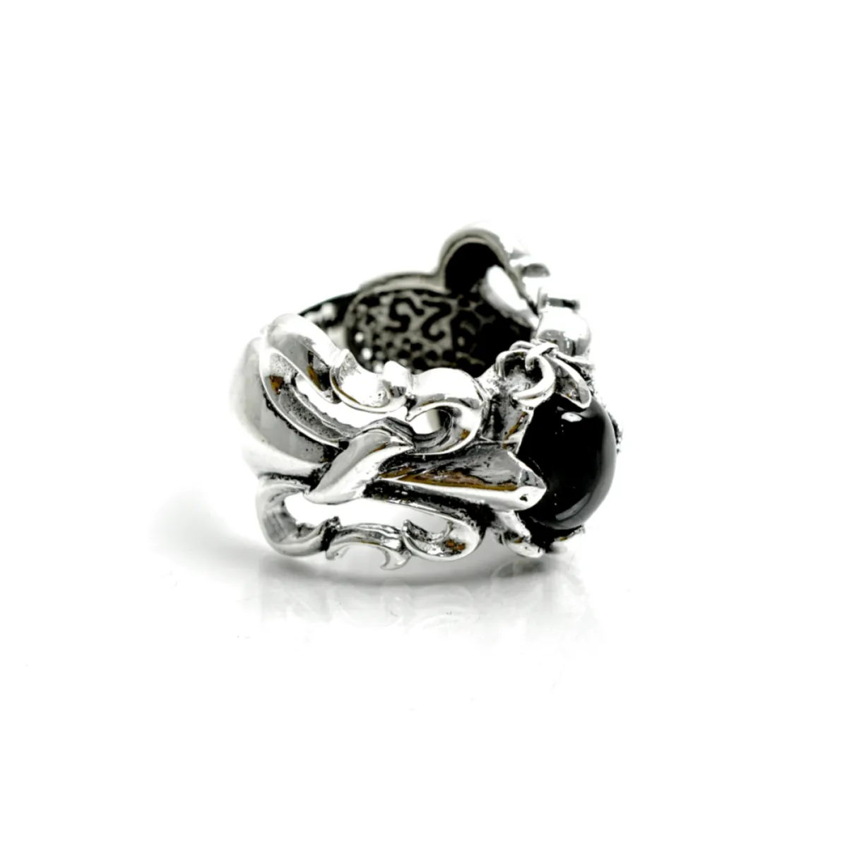 Inel gotic crin imperial onix Argint