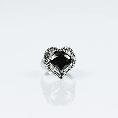 Inel gotic inima inaripata neagra Argint - 1