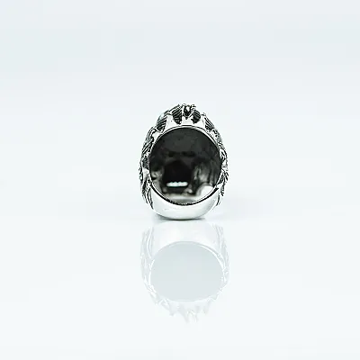 Inel cap dragon negru Argint - 3