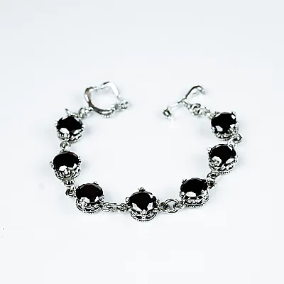 Bratara flexibila coroane zirconii negre Argint - 3
