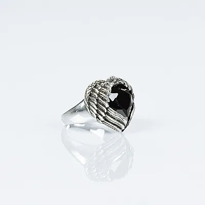 Inel gotic inima inaripata neagra Argint - 4