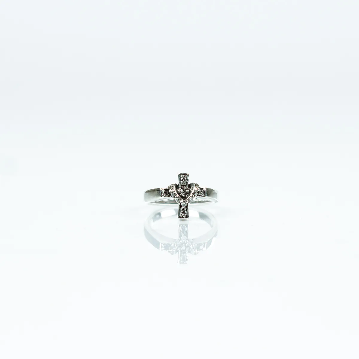 Inel cruce gotica zirconii transparente Argint