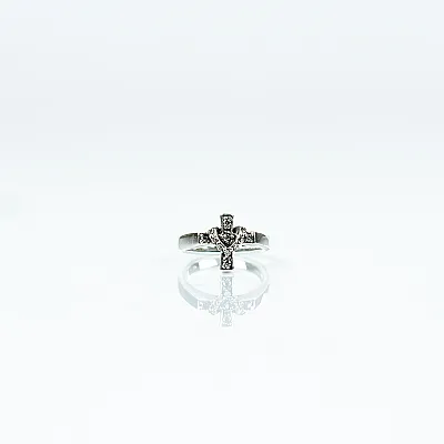 Inel cruce gotica zirconii transparente Argint - 1
