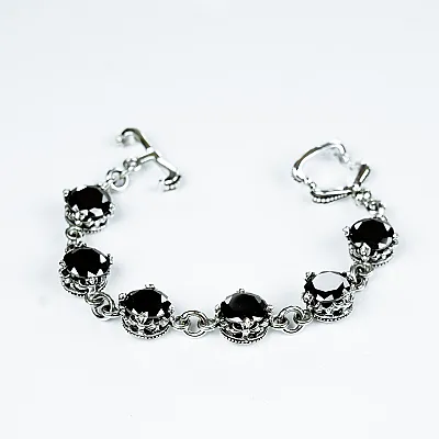 Bratara flexibila coroane zirconii negre Argint - 1