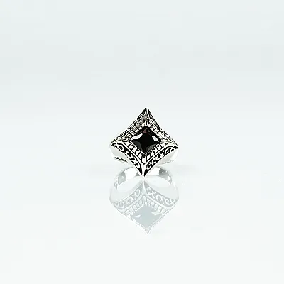 Inel romb zirconiu negru Argint - 1