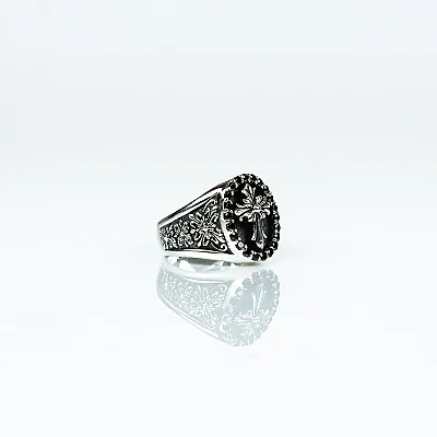 Inel oval cruce gotica zirconii Argint - 4