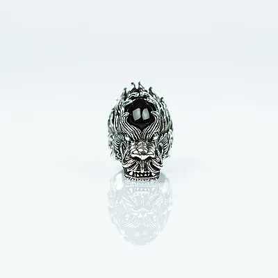Inel cap dragon negru Argint - 1