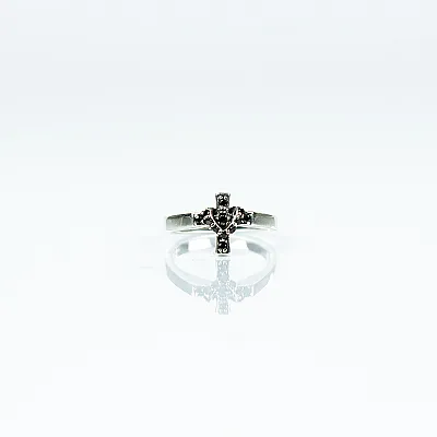 Inel cruce gotica zirconii negre Argint - 1