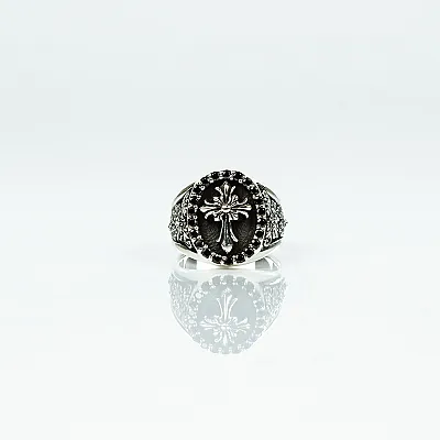 Inel oval cruce gotica zirconii Argint - 1