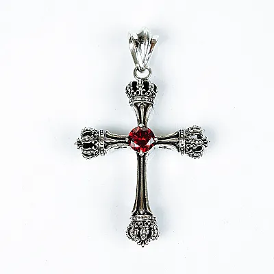 Pandantiv cruce gotica coroane zirconiu Argint - 1
