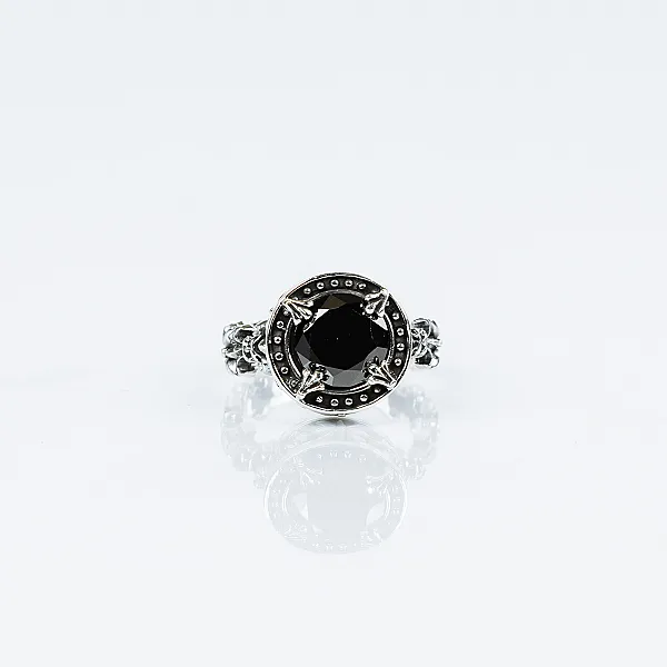 Inel gotic rotund crin negru Argint
