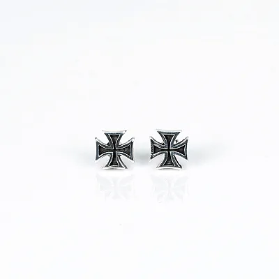 Cercei cruce malteza neagra Argint - 1