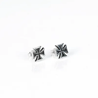 Cercei cruce malteza neagra Argint - 4