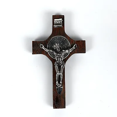 Pandantiv cruce lemn Isus Sf.Benedict Argint - 1