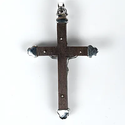 Pandantiv cruce lemn Isus flori Argint - 3