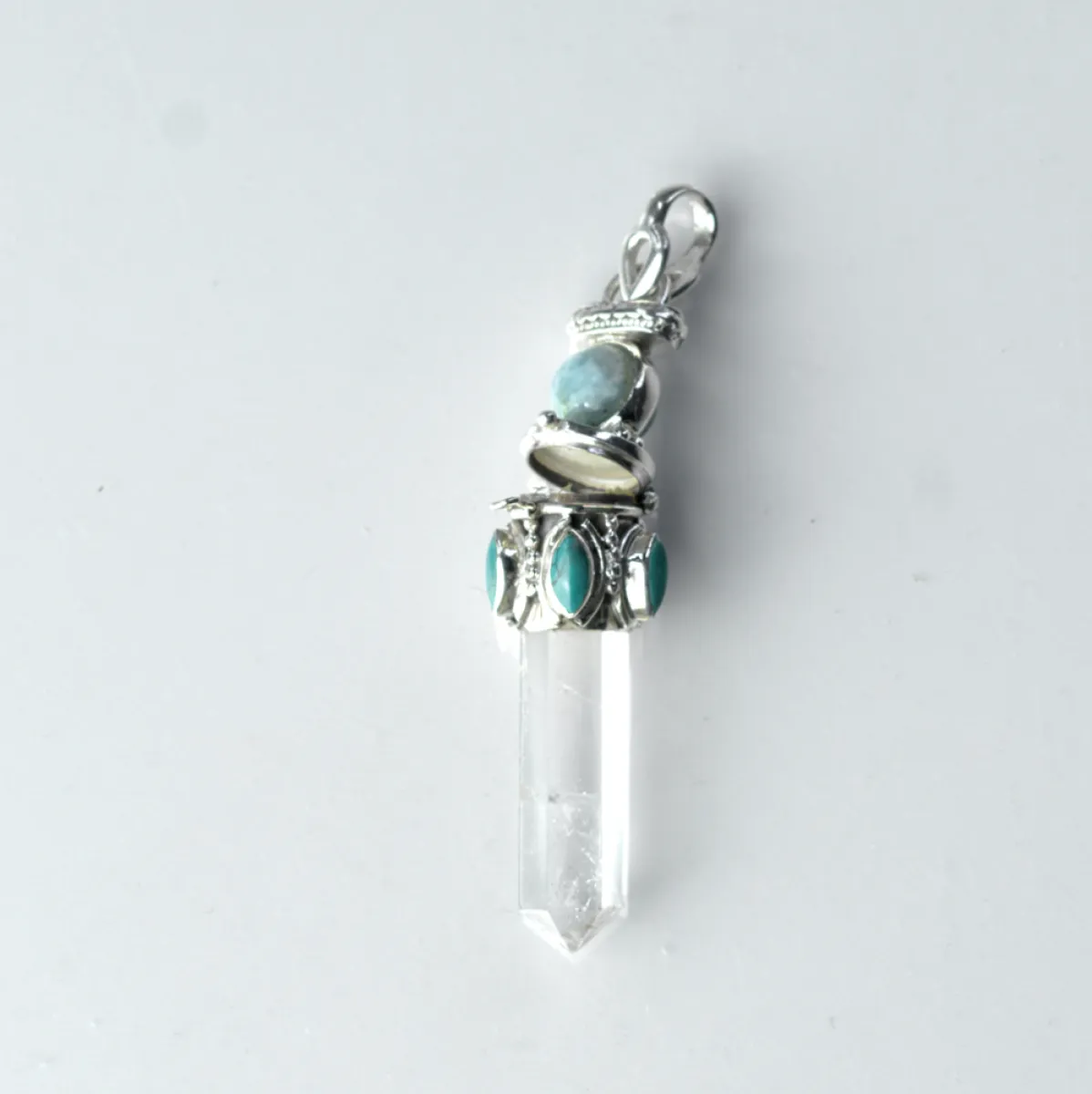 Pandantiv bagheta cuarz larimar.turcoaz nr.3 Argint