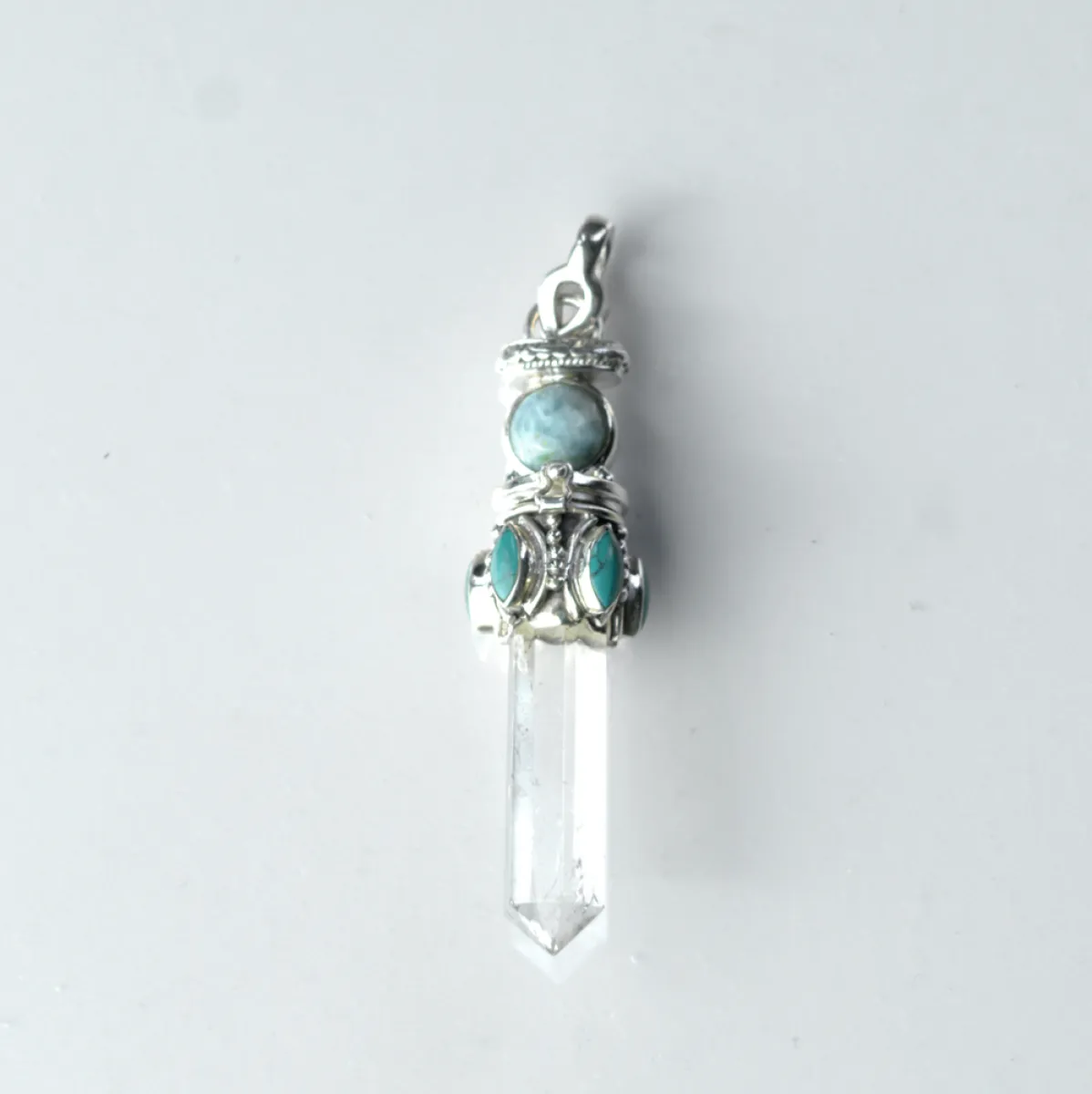 Pandantiv bagheta cuarz larimar.turcoaz nr.3 Argint
