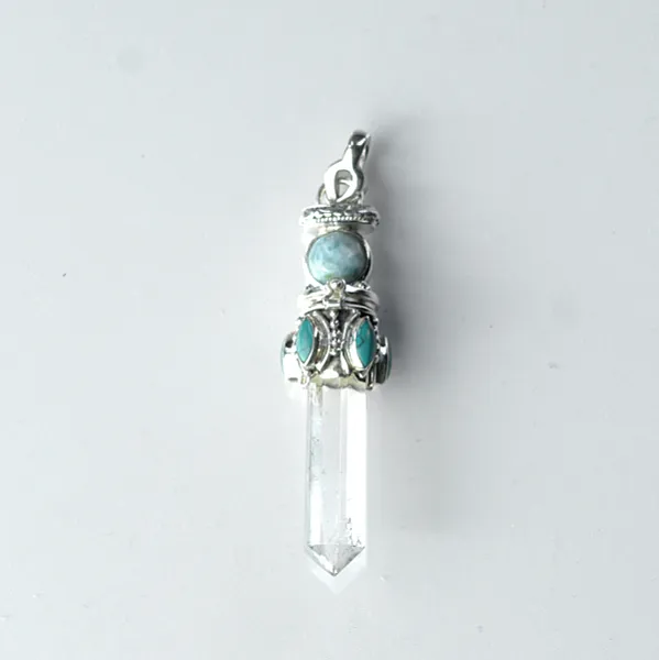 Pandantiv bagheta cuarz larimar.turcoaz nr.3 Argint