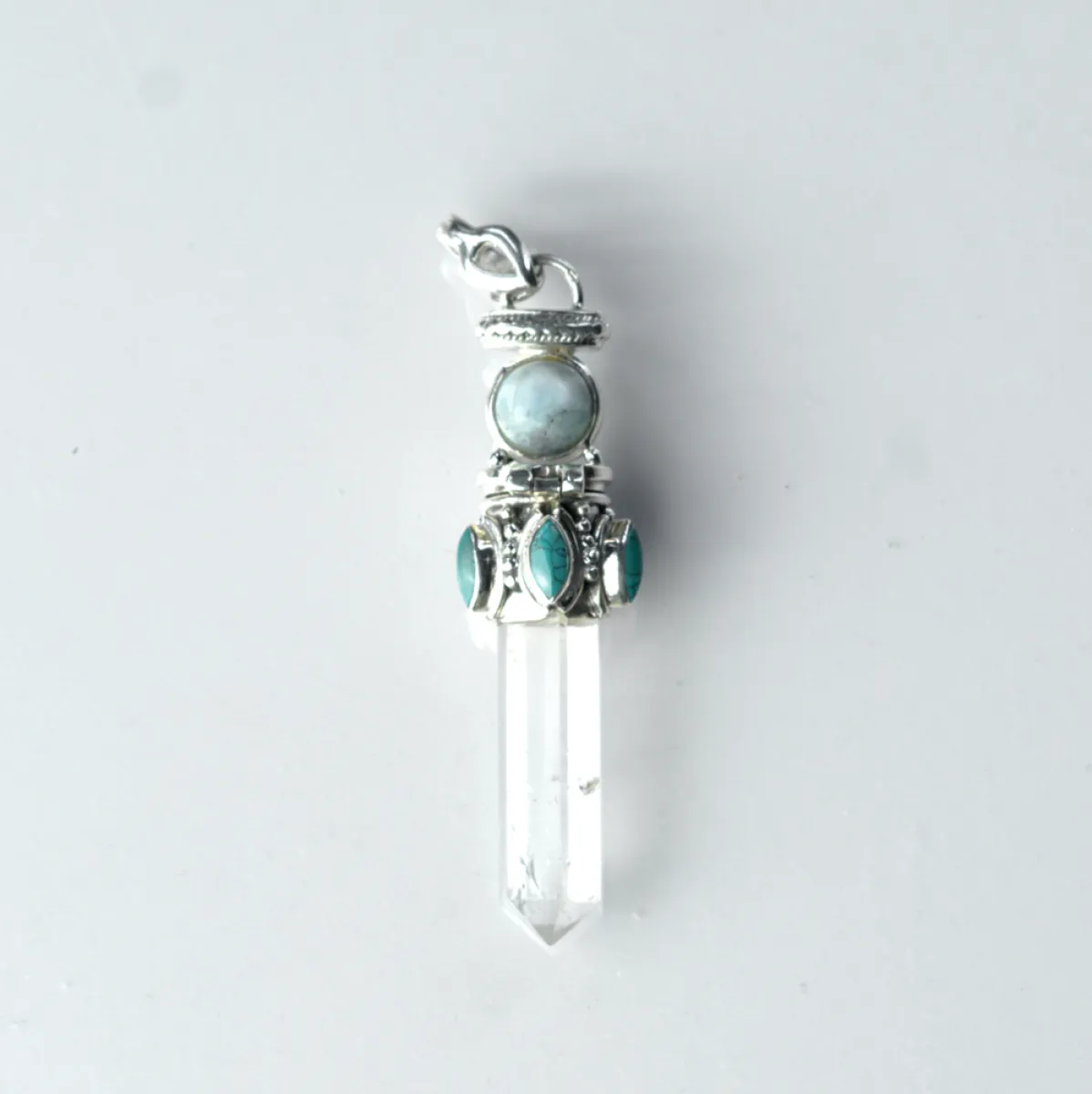 Pandantiv bagheta cuarz larimar.turcoaz nr.3 Argint