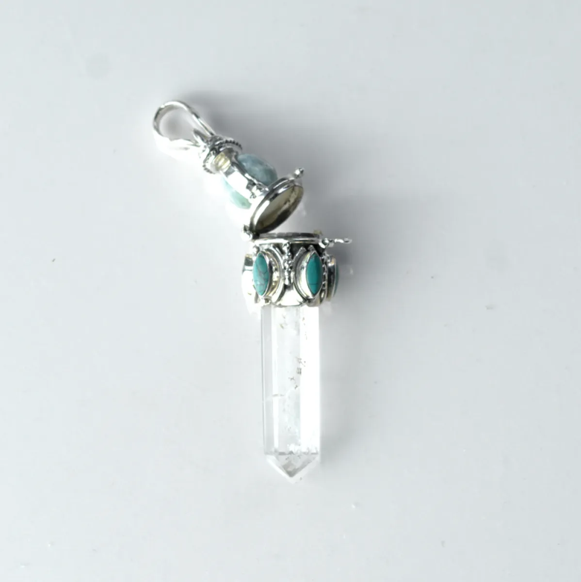 Pandantiv bagheta cuarz larimar.turcoaz nr.3 Argint
