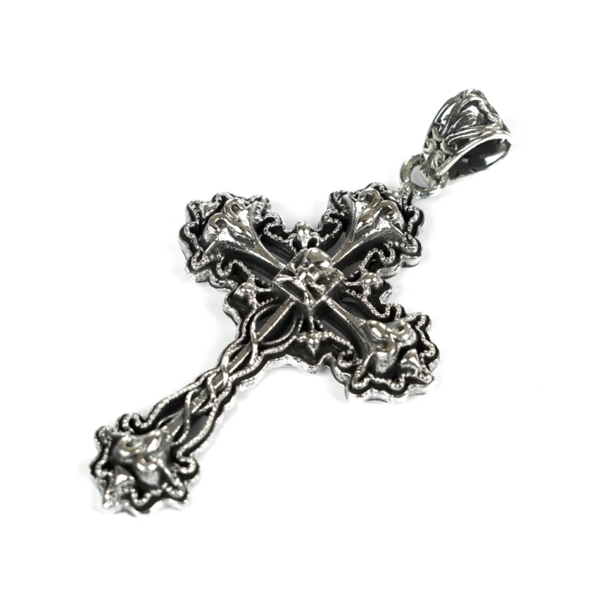 Pandantiv cruce fleur.de.lys craniu Argint