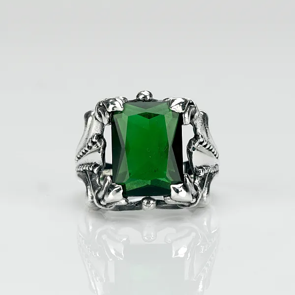 Inel gotic magic green Argint