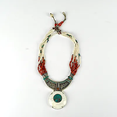 Colier Nepal pandant howlite turcoaza Argint - 1