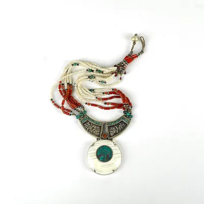 Colier Nepal pandant howlite turcoaza Argint - 3