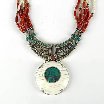Colier Nepal pandant howlite turcoaza Argint - 4