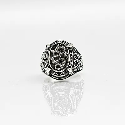 Inel oval gheare dragon Argint - 1