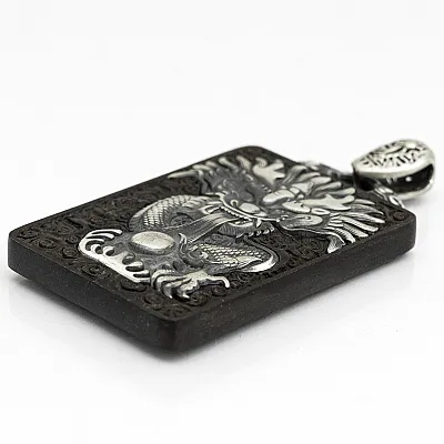 Pandantiv placuta lemn dragon Argint - 2