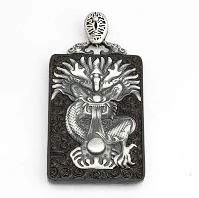 Pandantiv placuta lemn dragon Argint - 1