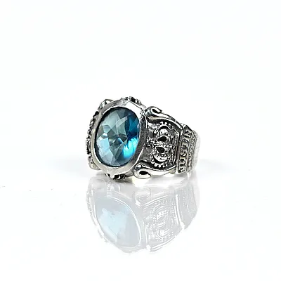 Inel oval coroane zirconiu bleu Argint - 2
