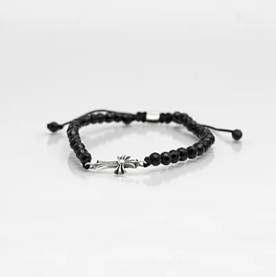Bratara textila onix cruce gotica Argint - 4