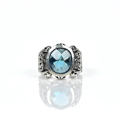 Inel oval coroane zirconiu bleu Argint - 1