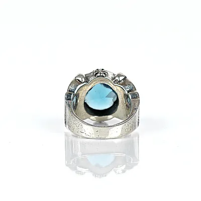 Inel oval coroane zirconiu bleu Argint - 3