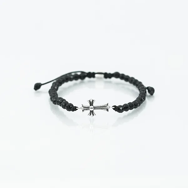 Bratara textila onix cruce gotica Argint