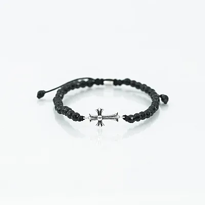 Bratara textila onix cruce gotica Argint - 1